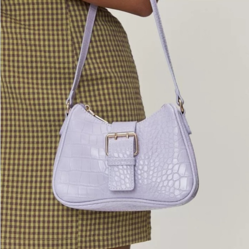 Nasty Gal Lilac Purple Faux Leather Croc Embossed Buckle Shoulder Bag